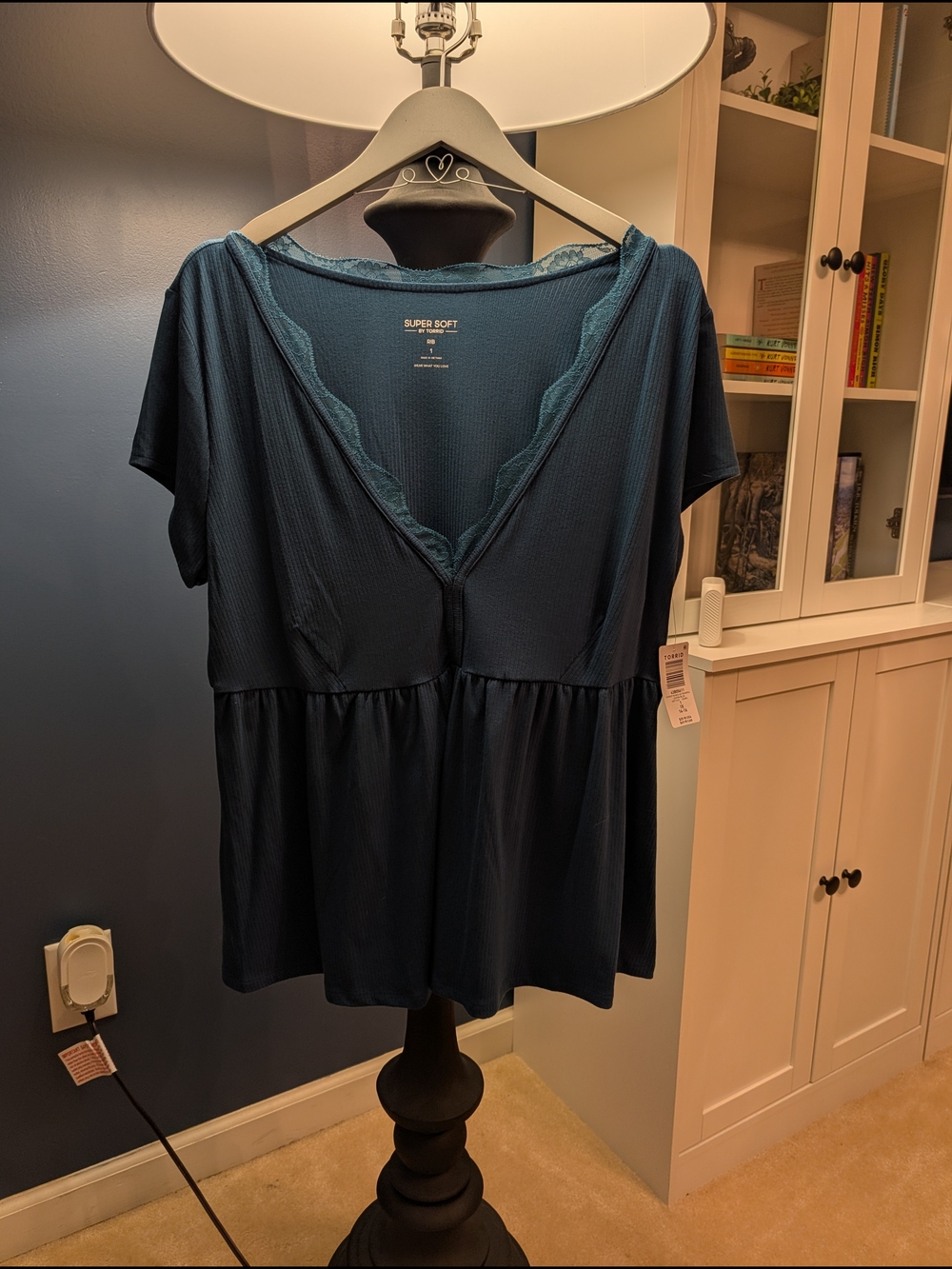 Torrid Super Soft Teal V-Neck Women's Top with Lace Trim